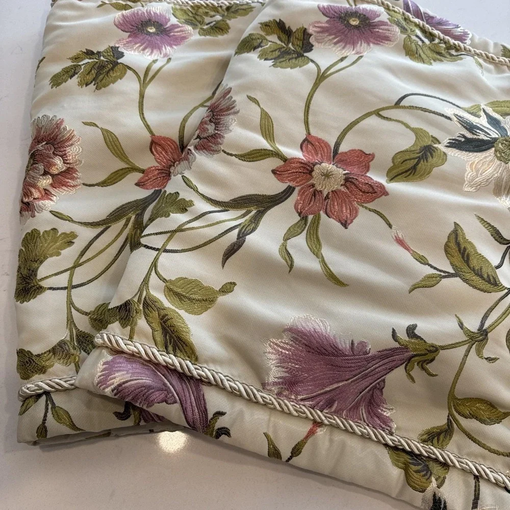 Croscill King Pillow‎ Shams Set 2 Floral Embroidered Sage Green Rope Trim 36x20